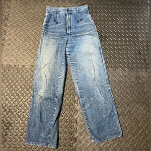 Vintage Blue Straight Leg Jeans with Distressed Details